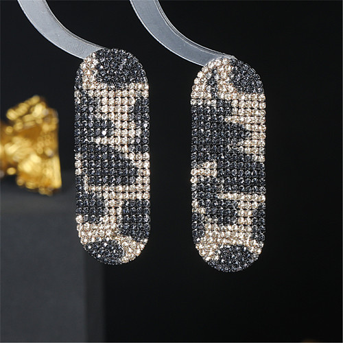 1 Pair Vintage Style Oval Leopard Plating Inlay Stainless Steel Copper Rhinestones Silver Plated Drop Earrings