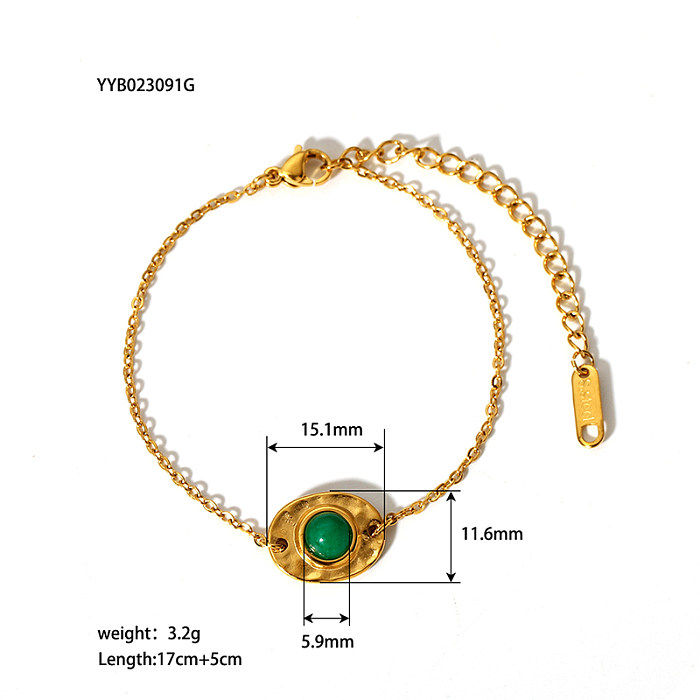 Retro French Style Solid Color Stainless Steel 18K Gold Plated Natural Stone Bracelets In Bulk