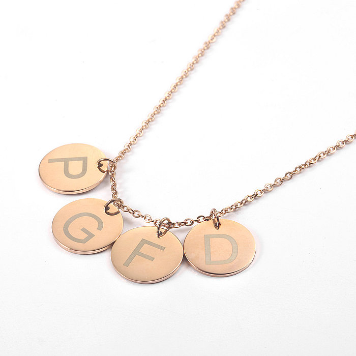 Glossy Round Letter Pattern Pendant Stainless Steel  Necklace Wholesale jewelry