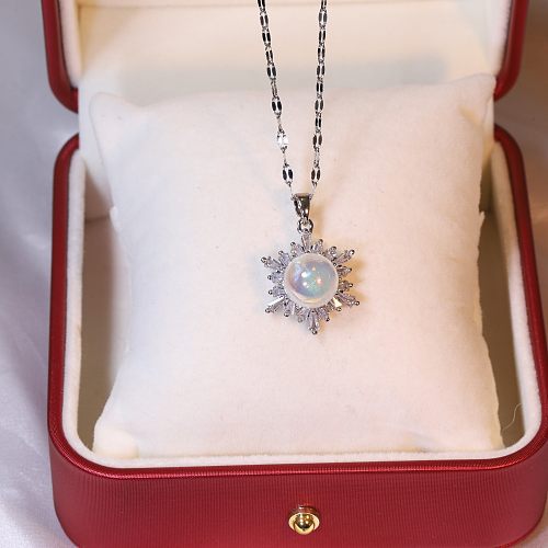 Streetwear Flower Stainless Steel Inlay Artificial Pearls Zircon Pendants Pendant Necklace