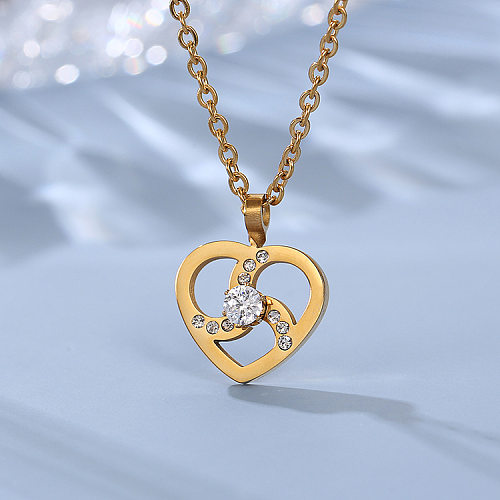 Simple Style Heart Shape Stainless Steel  Stainless Steel Zircon Pendant Necklace In Bulk