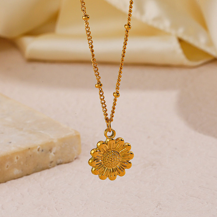 Lady Flower Stainless Steel  Stainless Steel Plating 18K Gold Plated Pendant Necklace