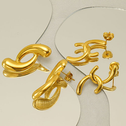 1 par de pinos de orelha banhados a ouro 18k, estilo moderno, simples, irregular, cor sólida, revestimento de polimento, aço inoxidável