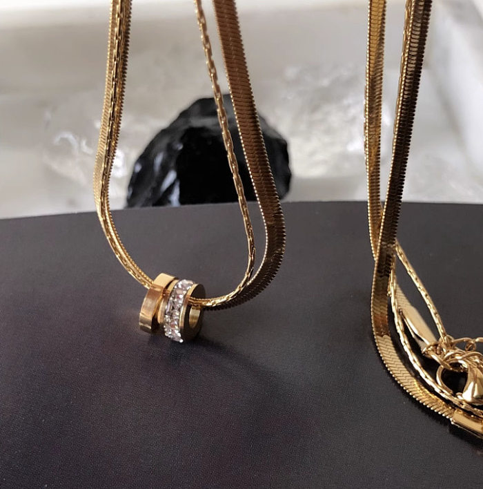 Collier pendentif rond en acier inoxydable, élégant et Simple, avec incrustation de Zircon plaqué or 18 carats