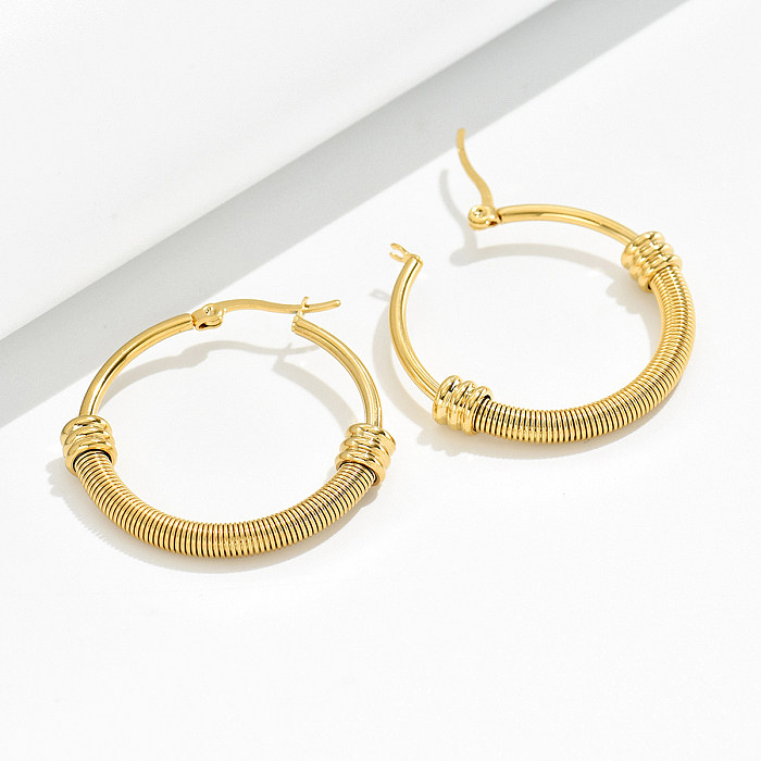 Brincos de argola banhados a ouro de aço inoxidável com linhas circulares de estilo simples 1 par
