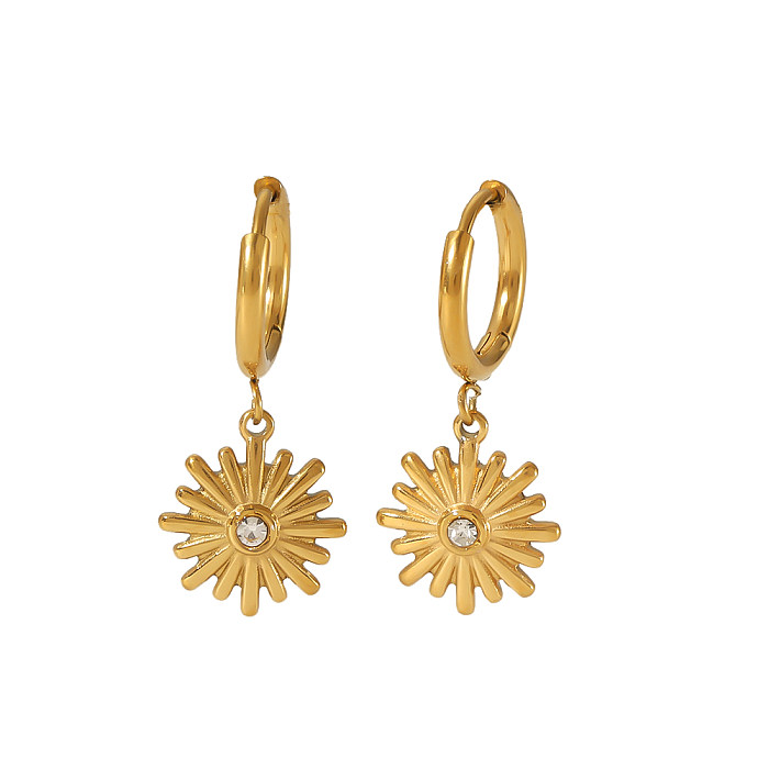 1 Pair Vintage Style Daisy Plating Stainless Steel  18K Gold Plated Drop Earrings