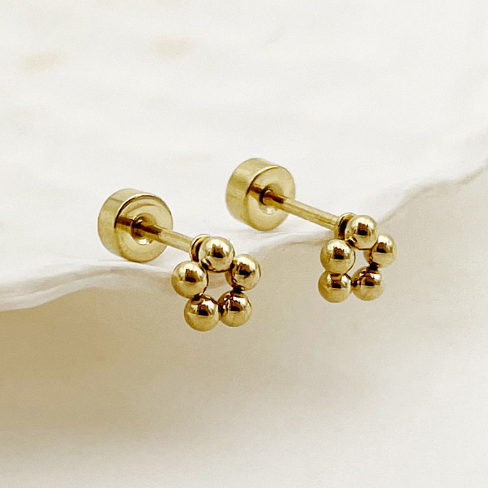 1 par casual estilo simples flor polimento chapeamento de aço inoxidável banhado a ouro brincos