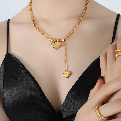 Casual Vacation Heart Shape Stainless Steel Beaded Plating 18K Gold Plated Pendant Necklace