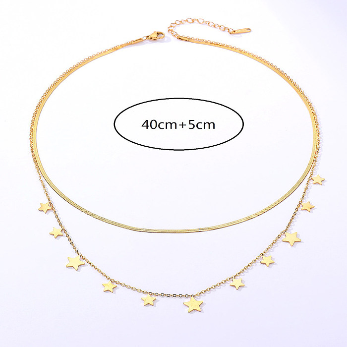 Fashion Stainless Steel  Electroplated 18K Gold Double-Layer Pentagram Necklace