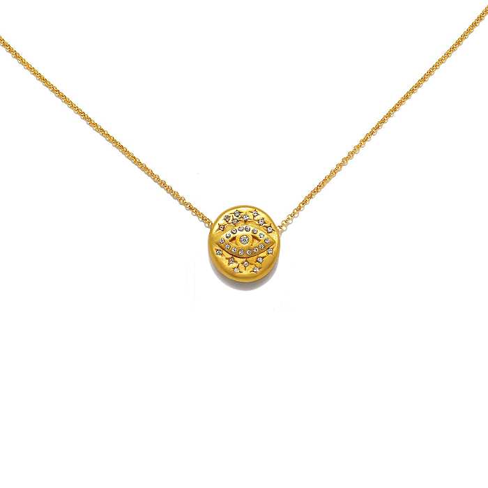 Collier pendentif rétro en forme de cœur et de lune, en acier inoxydable, avec incrustation de Zircon plaqué or 18 carats
