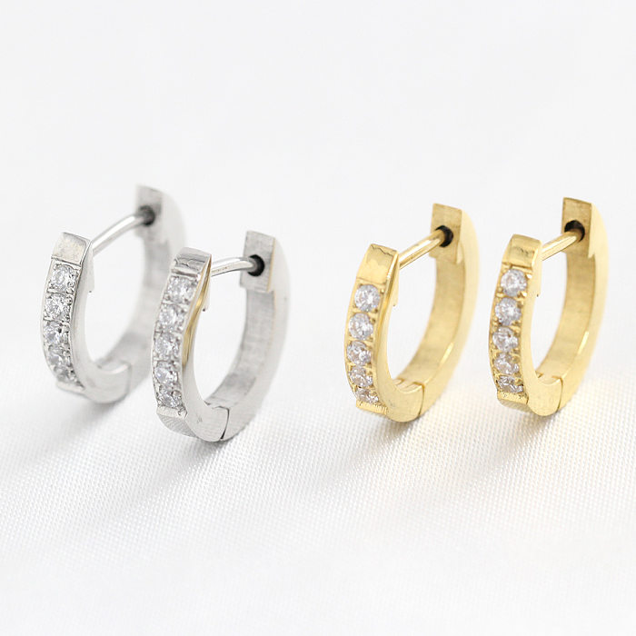 Simple Style Round Stainless Steel Artificial Rhinestones Earrings 1 Pair