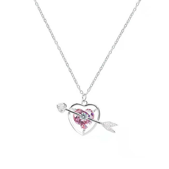 Sweet Heart Shape Stainless Steel Pendant Necklace Inlay Rhinestones Stainless Steel  Necklaces 1 Piece