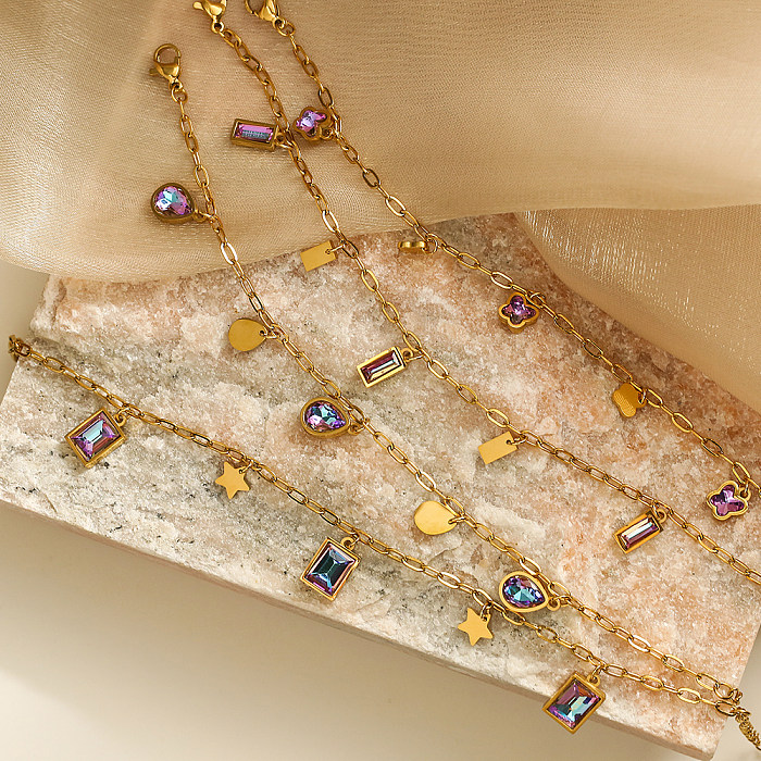 Pulseiras de zircão folheadas a ouro de aço titânio geométrico simples estilo streetwear 18K a granel