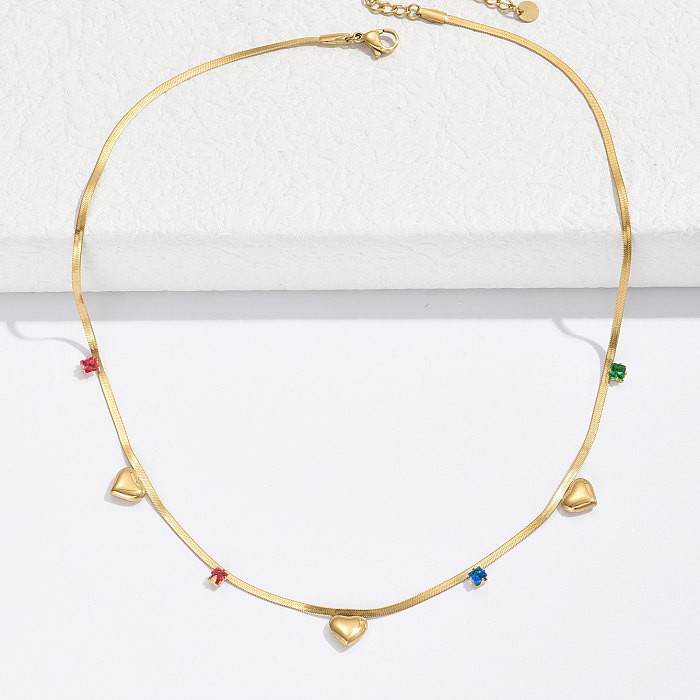 Schlichter Stil, herzförmige Edelstahl-Halskette, Inlay-Zirkon-Edelstahl-Halsketten, 1 Stück