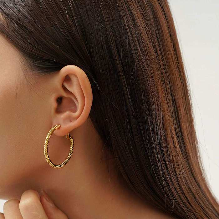 1 Pair Lady Solid Color Plating Stainless Steel Hoop Earrings