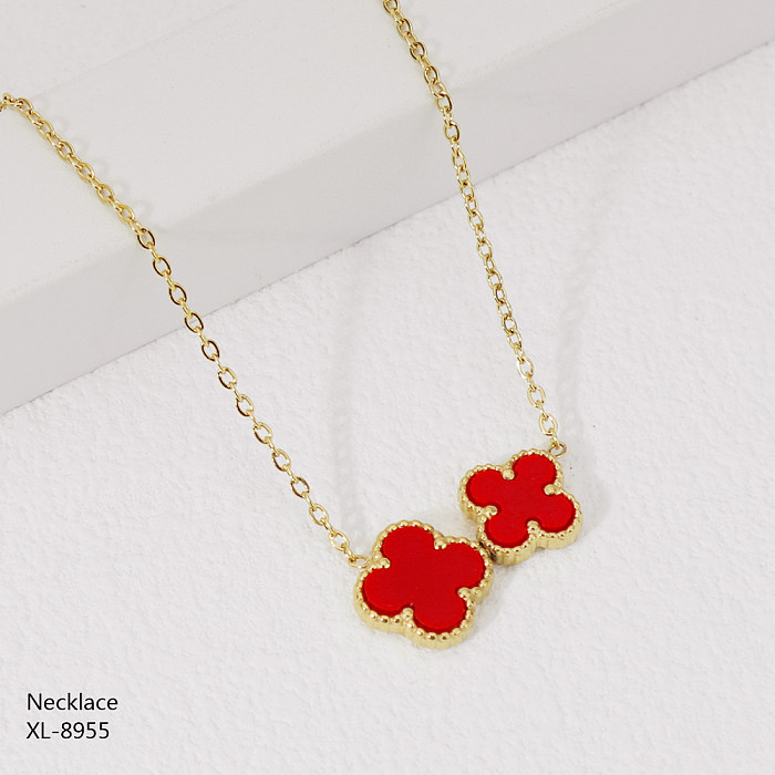 Casual Classic Style Four Leaf Clover Stainless Steel  Gold Plated Necklace