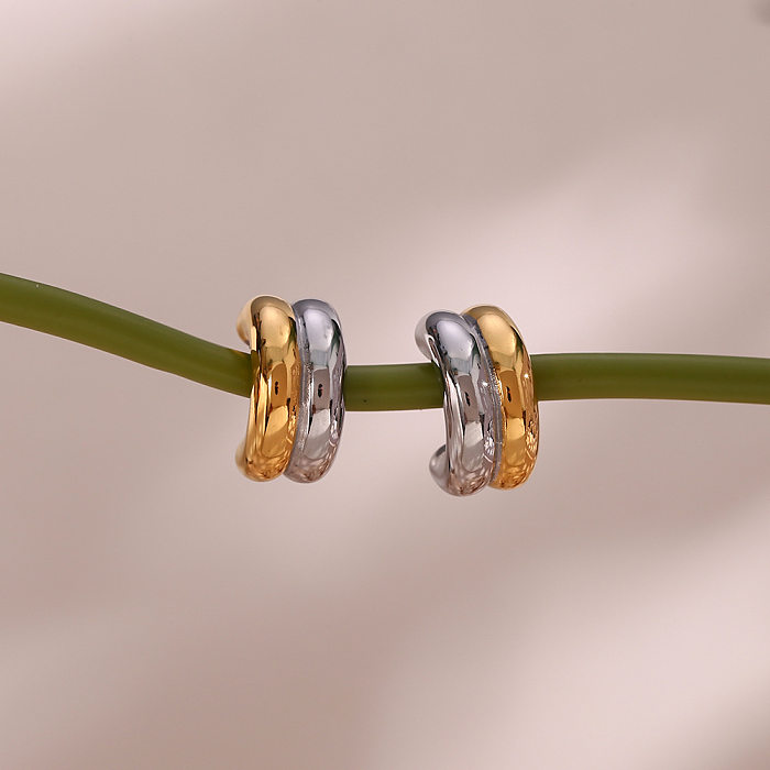 1 par de pinos de orelha banhados a ouro de aço inoxidável com bloco de cores casuais