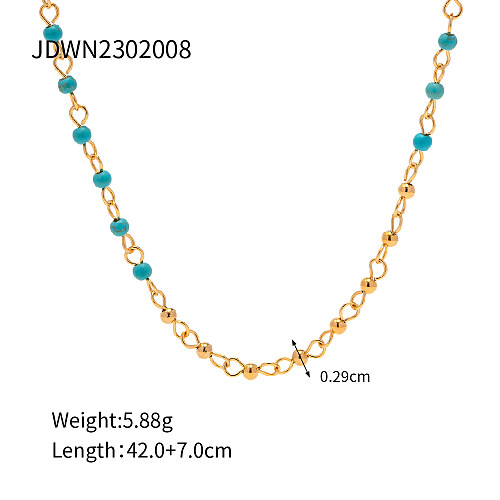 1 Piece Retro Color Block Stainless Steel  Turquoise Plating Necklace