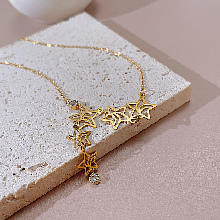 Simple Style Pentagram Stainless Steel  Plating Inlay Zircon Gold Plated Necklace