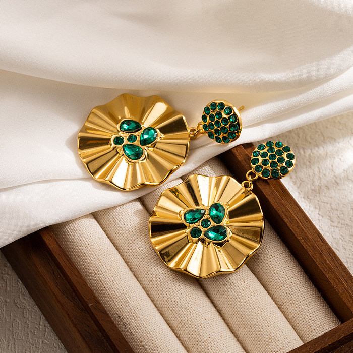 1 Paar süße, runde, vergoldete Ohrhänger aus Edelstahl mit Zirkon und vergoldetem Inlay im französischen Stil