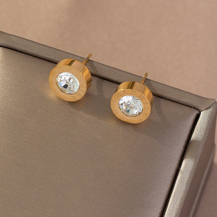 1 par de pendientes de diamantes de imitación de acero inoxidable con incrustaciones de números romanos clásicos elegantes e informales