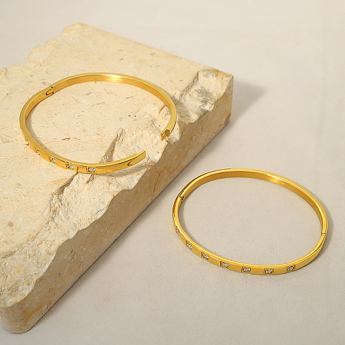 Bracelet rond en titane et acier plaqué or 18 carats, Style INS, vente en gros