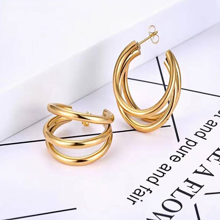 1 Pair Elegant Vintage Style Solid Color Plating Stainless Steel  18K Gold Plated Hoop Earrings
