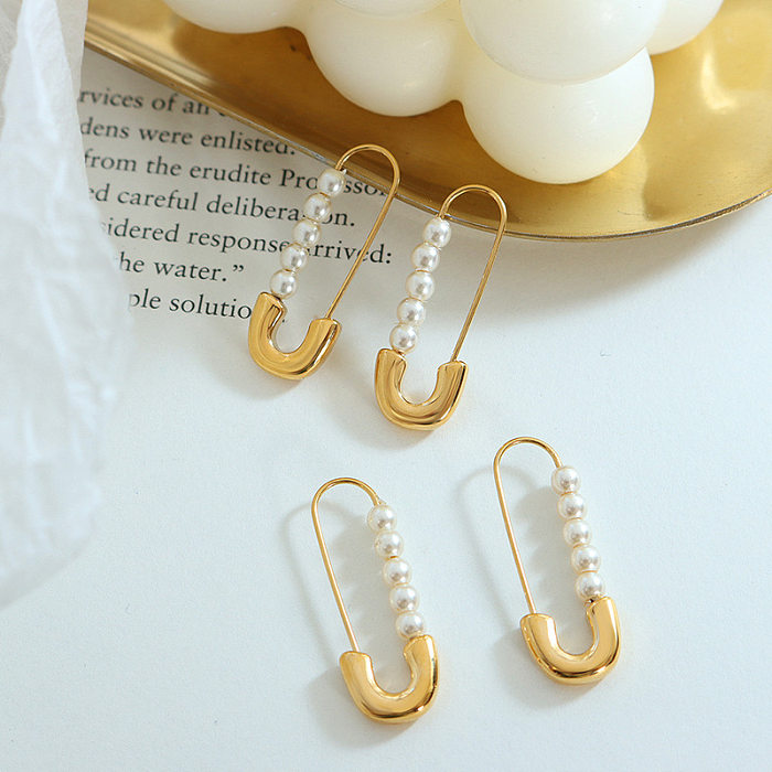 Fashion Geometric Stainless Steel Plating Artificial Pearls Earrings 1 Pair