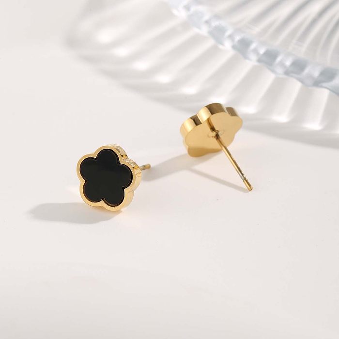 1 Pair Glam Cute Sweet Flower Plating Inlay Stainless Steel Resin Gold Plated Ear Studs
