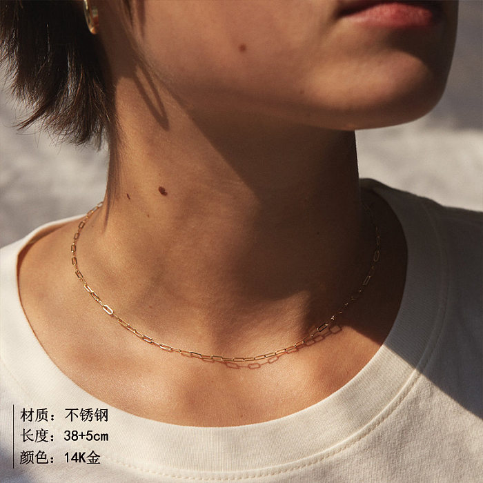 Cadena corta de moda para mujer, collar chapado en oro de 316K de acero inoxidable 14L, joyería de cadena para clavícula