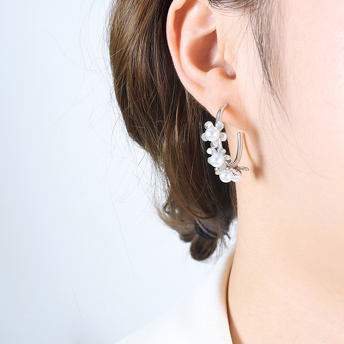1 Pair Baroque Style Pearl Plating Inlay Stainless Steel Artificial Pearls 18K Gold Plated Hoop Earrings