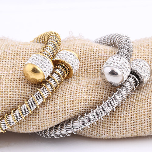 Bracelet en acier inoxydable avec fil d'acier et diamant doré, vente en gros, à la mode, printemps