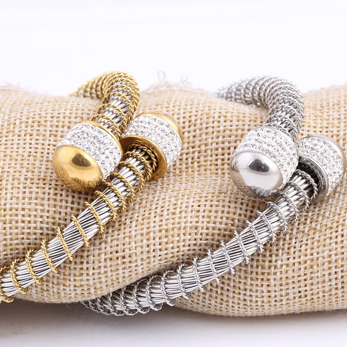 Fashion Spring Steel Wire Golden Diamond-Embedded Stainless Steel Bracelet Wholesale