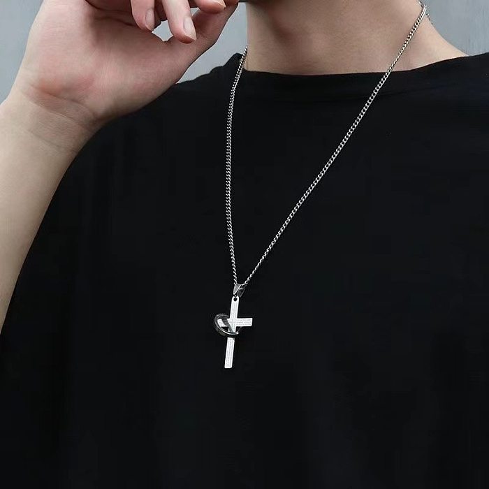 Collier à pendentif patchwork en acier inoxydable avec croix hip-hop