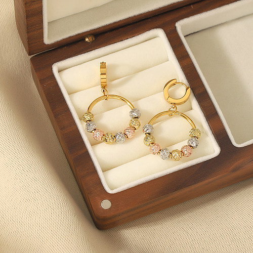 1 paire de boucles d'oreilles pendantes en acier inoxydable plaqué or 18 carats, Style Vintage, Style classique, cercle rond, rayures en spirale