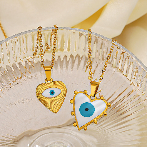 Streetwear Devil'S Eye Heart Shape Stainless Steel  Enamel Plating 18K Gold Plated Necklace