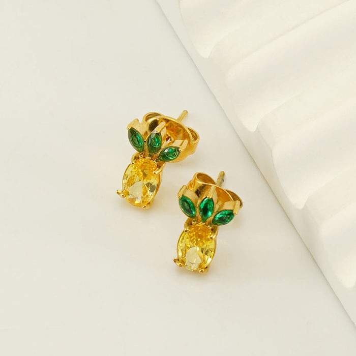 1 Pair Elegant Glam Fruit Pineapple Watermelon Plating Inlay Stainless Steel  Zircon 18K Gold Plated Ear Studs