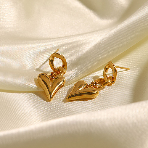 أزياء شكل قلب الفولاذ المقاوم للصدأ انخفاض الأقراط مطلية بالذهب 1 زوج