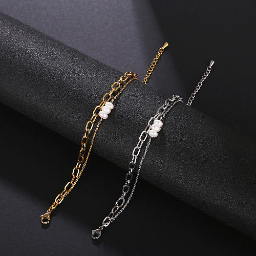 Bracelets de placage de perles d'eau douce géométriques en acier inoxydable Streetwear