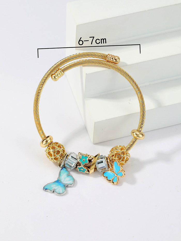 Wholesale Simple Style Pentagram Ball Butterfly Stainless Steel 18K Gold Plated Bangle