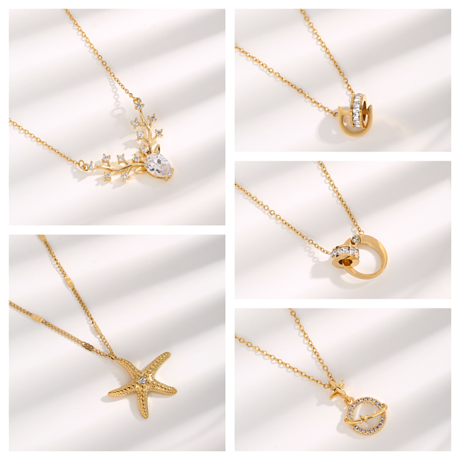 Simple Style Water Droplets Stainless Steel Plating Inlay Zircon Gold Plated Pendant Necklace