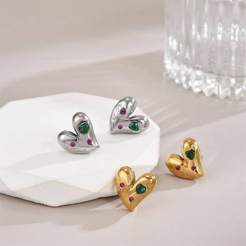 1 Pair Luxurious Heart Shape Plating Inlay Stainless Steel  Zircon 18K Gold Plated Ear Studs