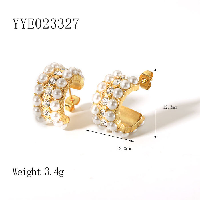 1 Pair Vintage Style Round Plating Inlay Stainless Steel  Rhinestones 18K Gold Plated Earrings