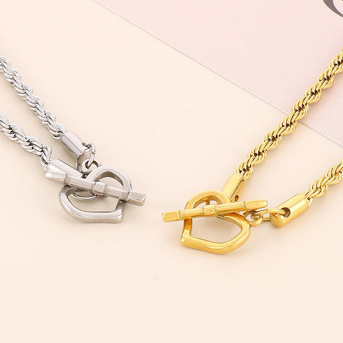 Retro Cool Style Heart Shape Stainless Steel  Stainless Steel Plating 18K Gold Plated Pendant Necklace