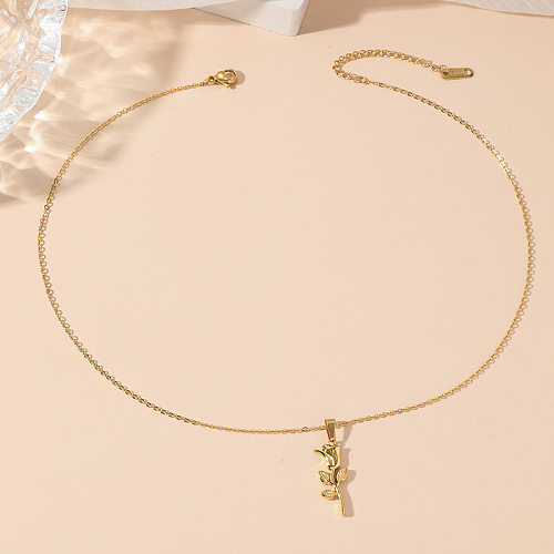 Sweet Rose Stainless Steel Plating Pendant Necklace
