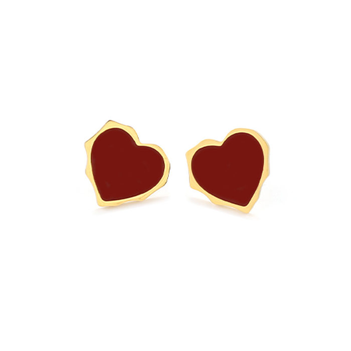 1 Pair Lady Heart Shape Plating Stainless Steel  18K Gold Plated Ear Studs