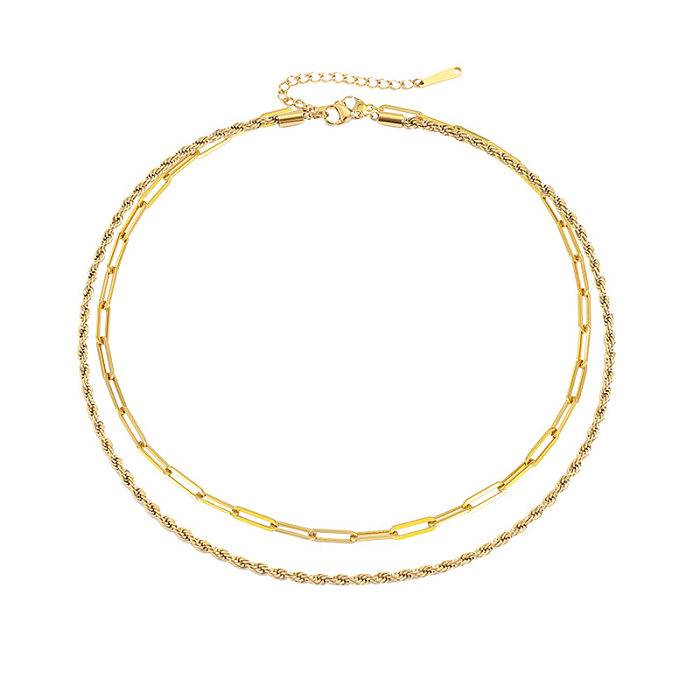 Modische Doppelschicht-Halskette mit gedrehter Kette, vergoldete Halskette aus Edelstahl