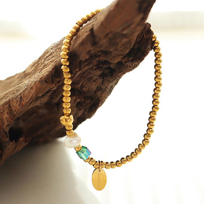 Bracelets en acier au titane de couleur unie décontractés Bracelets en acier inoxydable avec perle de cristal perlé