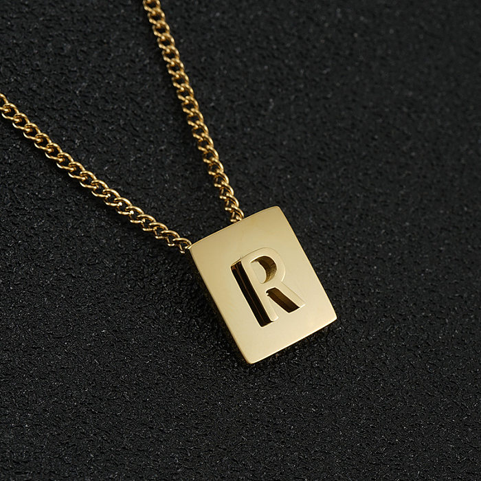 Moda carta quadrada de aço inoxidável pingente colar banhado a ouro colares de aço inoxidável