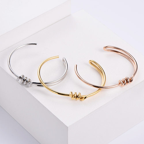 Bracelet coréen Simple rond de couleur unie noué en acier inoxydable, vente en gros de bijoux